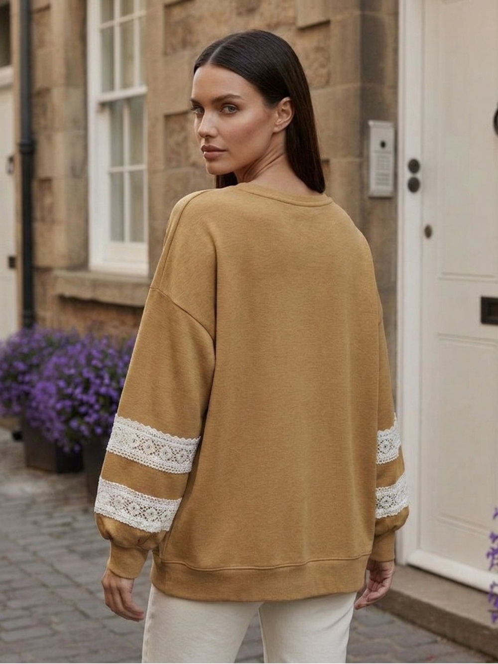 7th Ray Mustard Lace Sleeve Sweatshirt - Picture 2 of 11